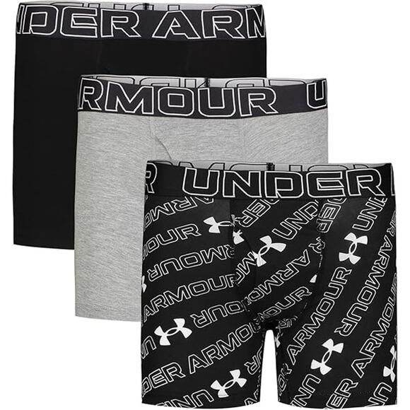 New 3-Pack Under Armour Boys XL Gray Black Performance Stretch Fit Boxer Briefs - Picture 1 of 3